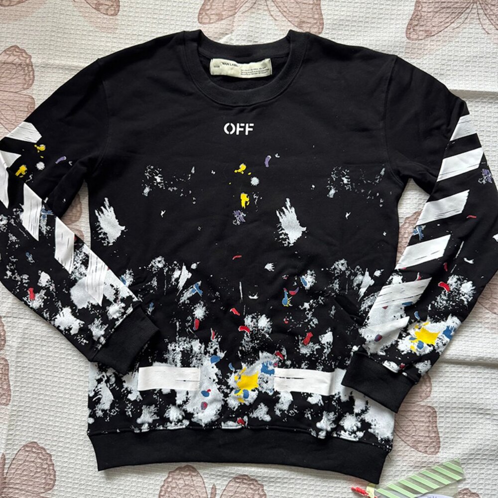 Off-White Black Paint Splattered Crewneck Sweatshirt